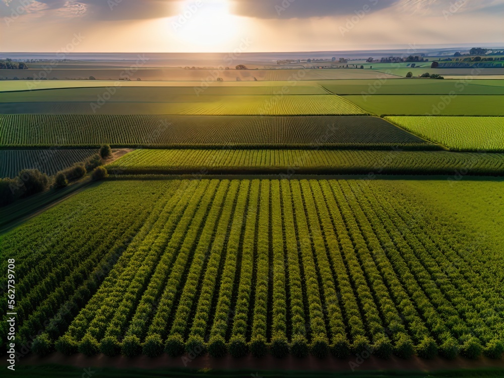 Fototapeta premium Aerial view of acres of farmland.