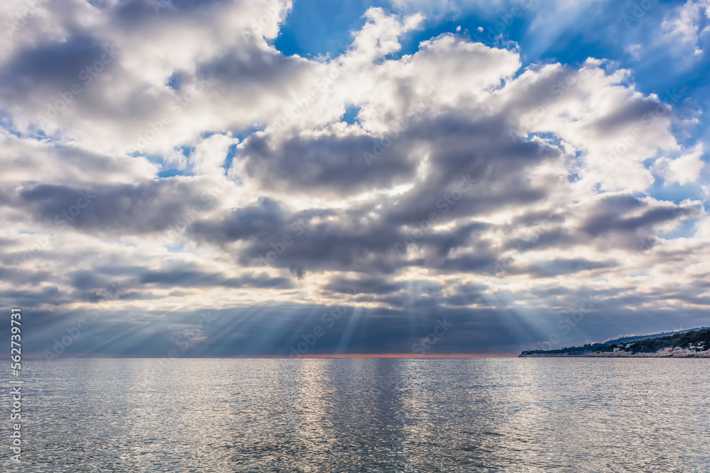 Scenic view of dramatic sky with sun rays at Cassis south of France