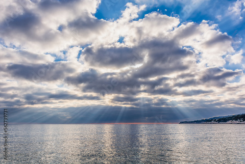 Scenic view of dramatic sky with sun rays at Cassis south of France