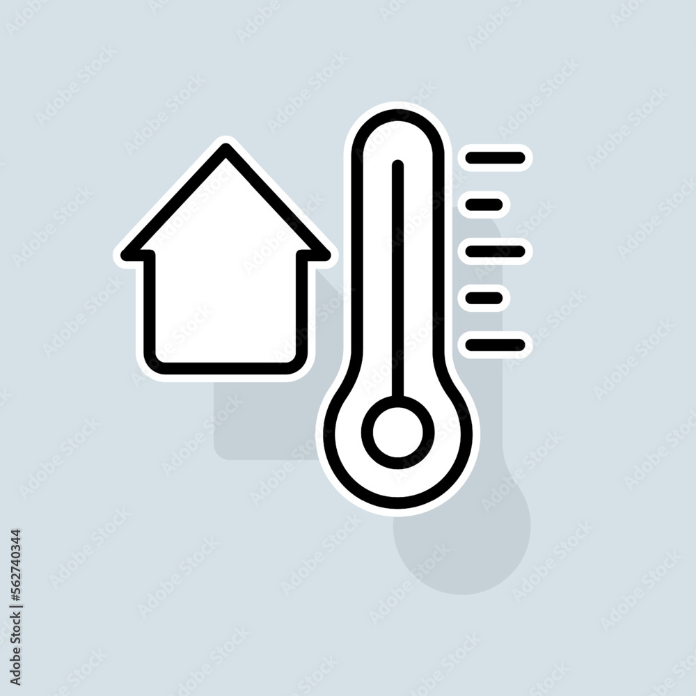 Thermometer with house line icon. Home, celsius, low high temperature, thermostat, fahrenheit, degrees Celsius. Weather concept. Vector sticker line icon on white background