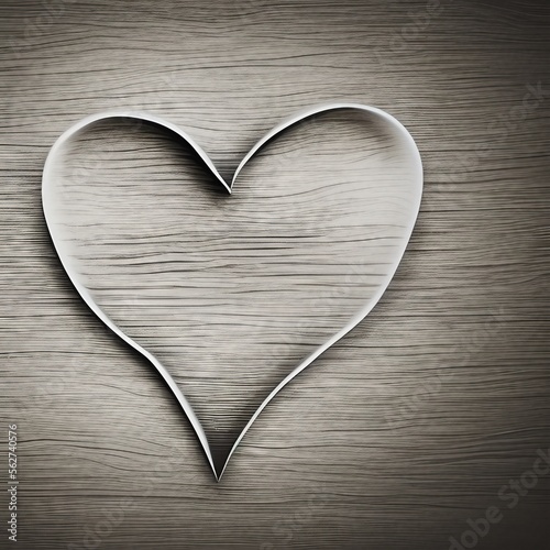Coeur gris clair aux contours de papier ou de bois fin posé sur un parquet gris faiblement éclairé