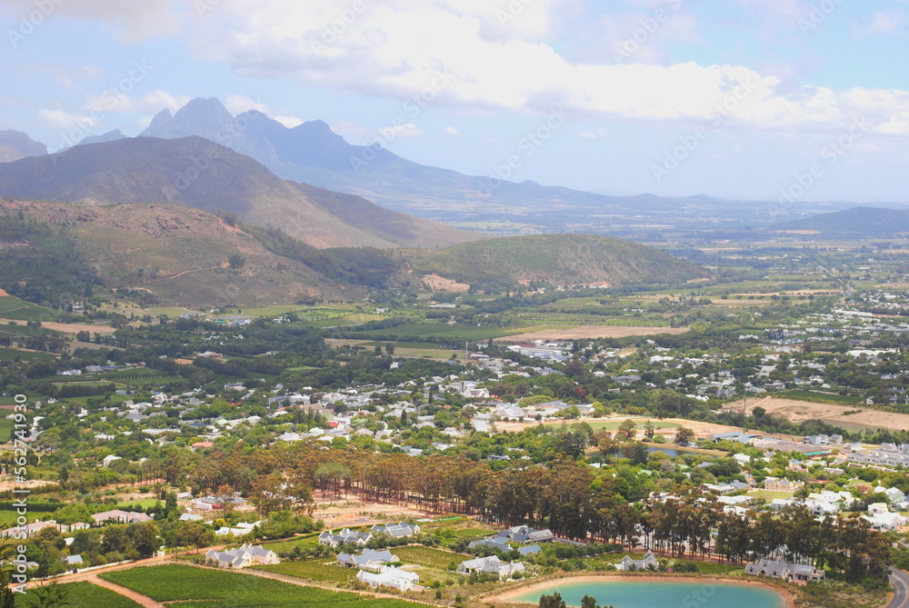 Top view of Franschhoek wine valley, Western Cape, South Africa