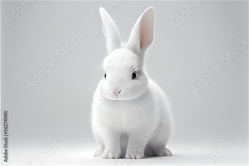 Cute soft white rabbit in a white background, generative AI