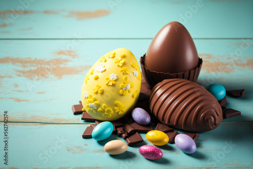 Chocolate easter eggs, ai generated