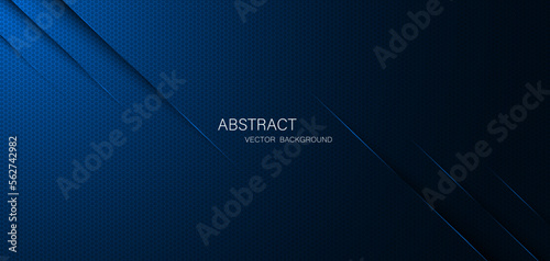 Abstract blue steel mesh background with blue glowing lines with free space for design. Modern technology innovation concept background. Perforated dark blue metal sheet for background image.
