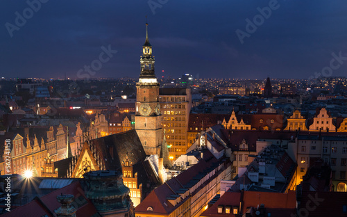 Wroclaw old town square at night. Poland.