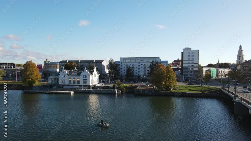 Stunning view of Liepaja, Latvia, canal in the middle of the city, travel Europe