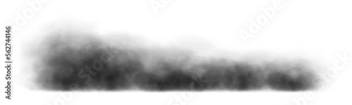 Black smoke cloud, dirty toxic fog or smog. Black fume texture isolated on white background. Vector realistic illustration of dark  smoky