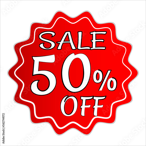 Sale 50% off. Flat red badge icon illustration on white background. Vector illustration EPS 10 File.