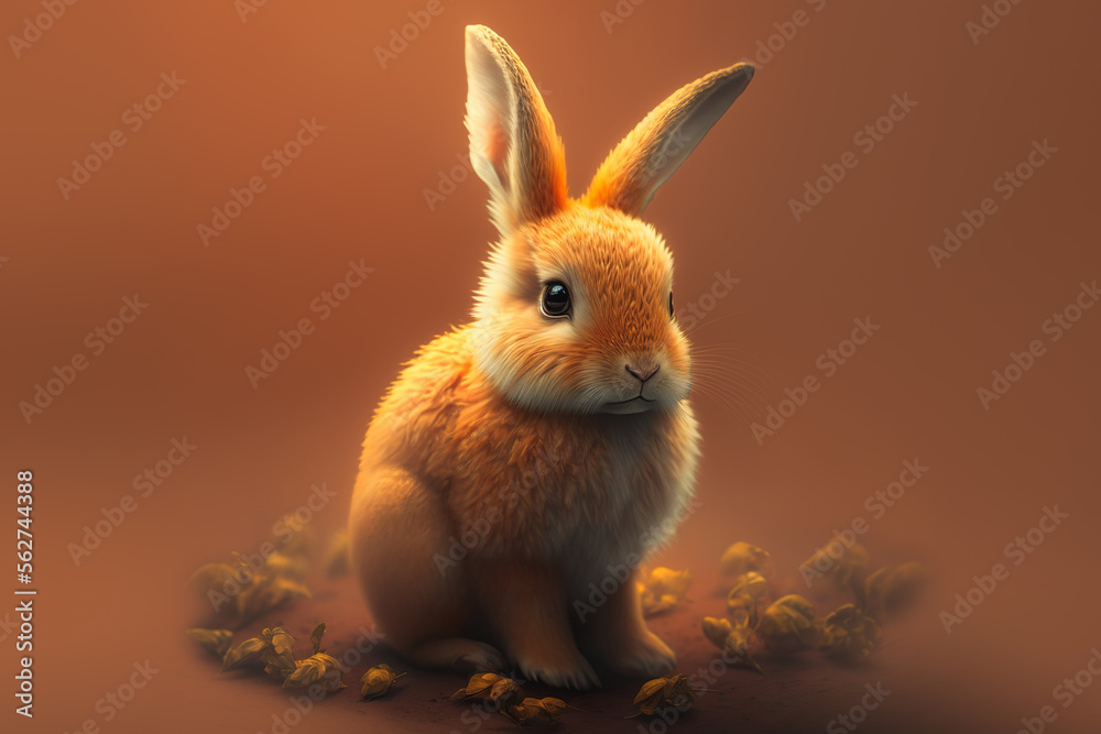 Fototapeta premium Generative AI illustration of adorable orange rabbit