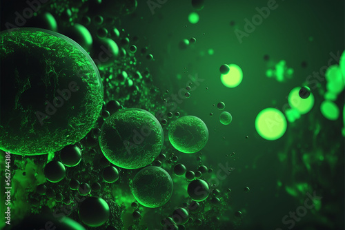 background green green globules, green glowing circles, gasses of a green liquid, Generative AI, IA, Generativa