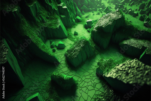 background green Caves with mossy rocks  alien environment Generative AI  IA  Generativa