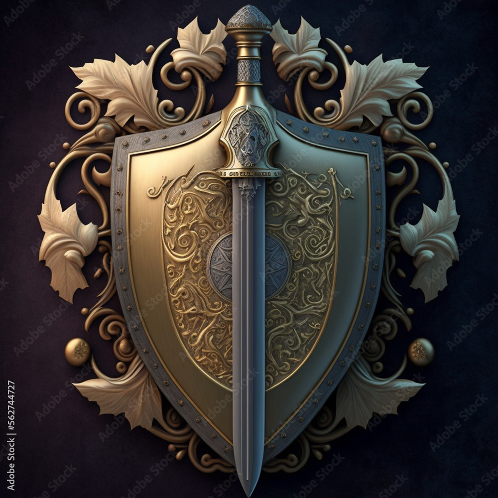 The shield and sword of the Middle Ages - obrazy, fototapety, plakaty 
