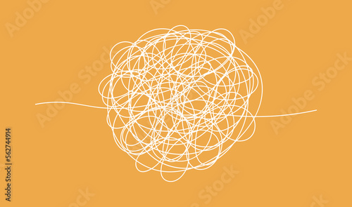 Scribble chaos line. Abstract random labyrinth in doodle style. Hand drawing of clutted clew. Vector isolated illustration