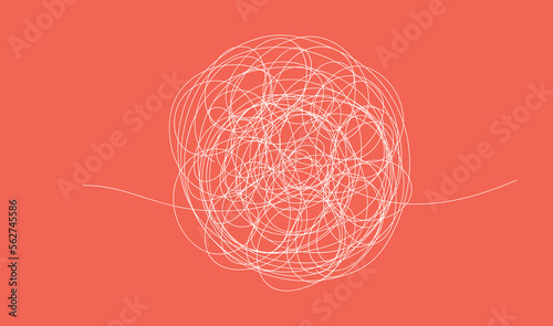 Hand drawn scribble chaos line. Abstract random labyrinth in doodle style. Clutted clew. Continuous line.Vector isolated illustration