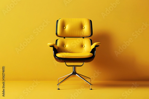 Yellow modern chair on yellow background. Generative AI photo
