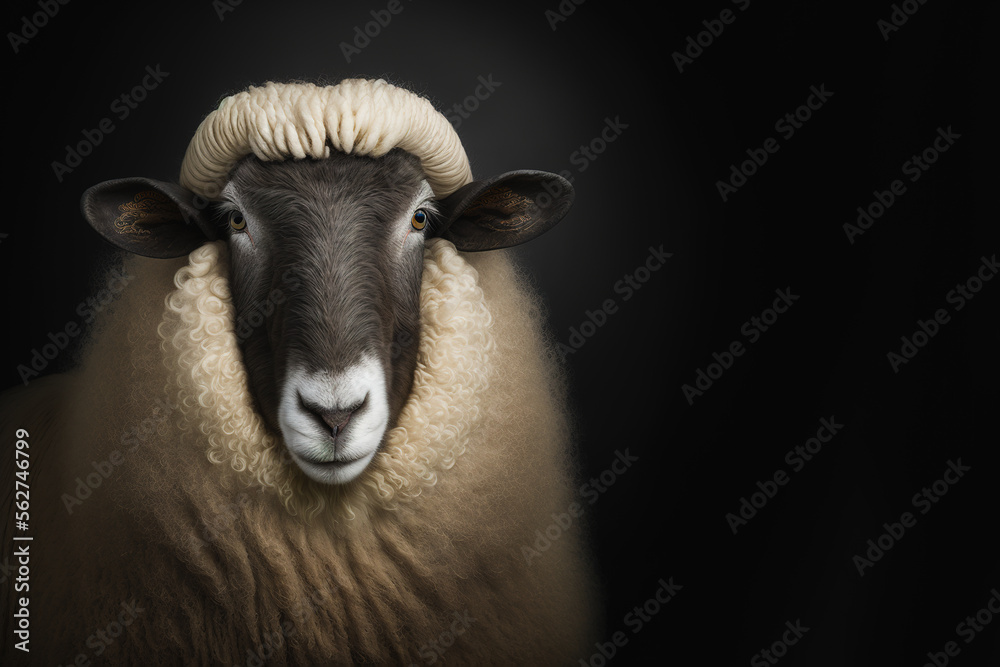 Generative AI illustration of a black face sheep in the studio Stock ...