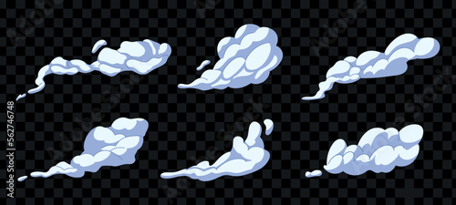 Exhausts trail. Smoke after exhausts. Dust and gas clouds set. Abstract smoky silhouette. Vector illustration isolated