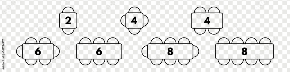 Table maps for restaurant seating capacity. Different chair and table