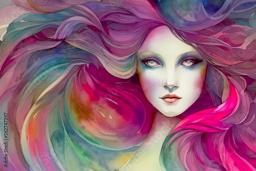 portrait of a woman with hair ai generated fantasy watercolor
