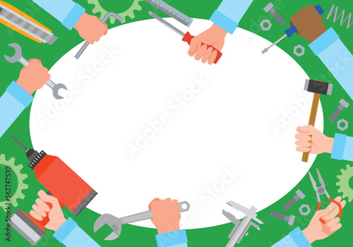 工具を持つ作業員のフレームイラスト