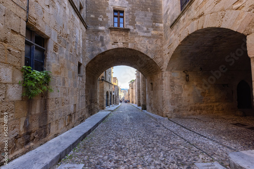 Fototapeta Naklejka Na Ścianę i Meble -  Street of the Knights of Rhode in Greece. Historic Landmark in the Old Town.