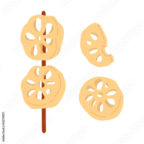 Vector illustration of cute  doodle asian food lotus root skewers for print ,design, greeting card,sticker,icon
