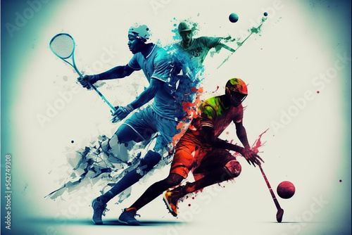 illustration of football, basketball, cricket player, water color style. Generative AI illustration.illustration of football, basketball, tennis player, water color style. Generative AI illustration.