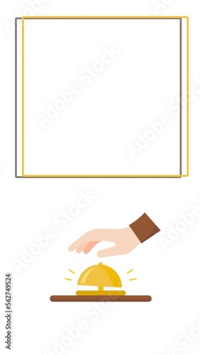 4k vertical video of cartoon yellow bell and hand on white background.