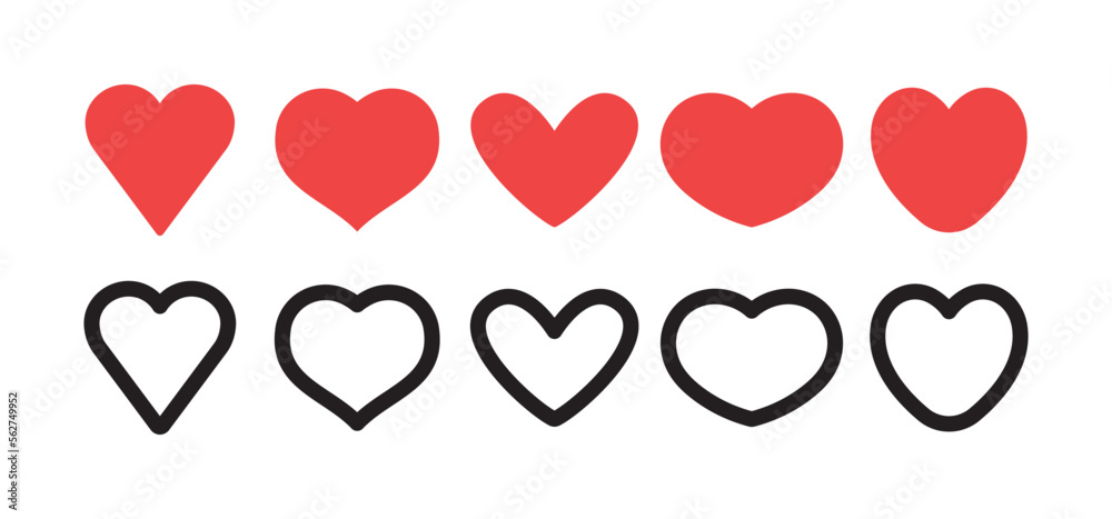 Hearts icon collection. Set of hearts. Linear and flat design, valentine's day love symbol.