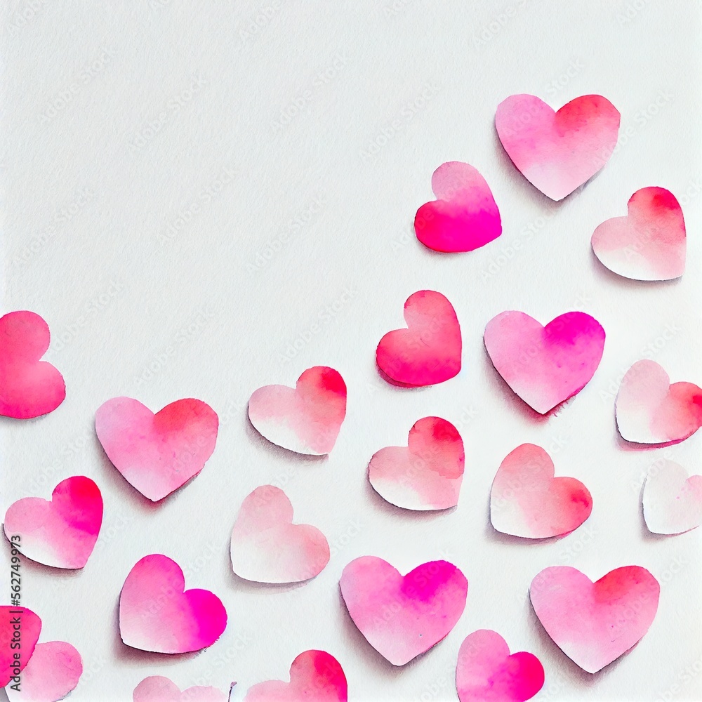 Hearts isolated on a white background with room for copy for Valentine's Day. AI Generated illustration.