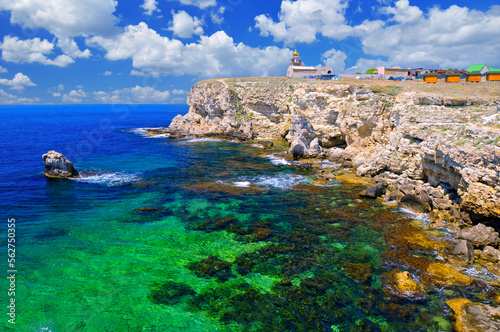 Sea and the mountains of the Great Atlesh on Cape Tarkhankut in Crimea, Ukraine photo