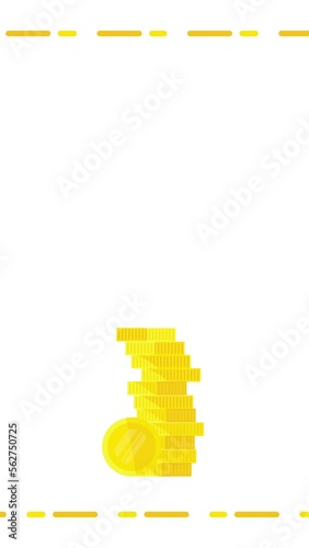 4k vertical video of cartoon coins on white background.