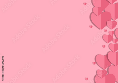Paper pink hearts fly on soft pink color background, border, copy space. Love Valentine day concept for design. © Anekpong