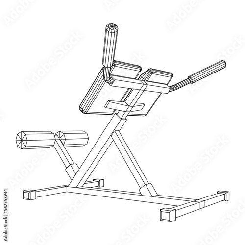 Modern exercise machine for the back and abs. Hyperextension simulator.