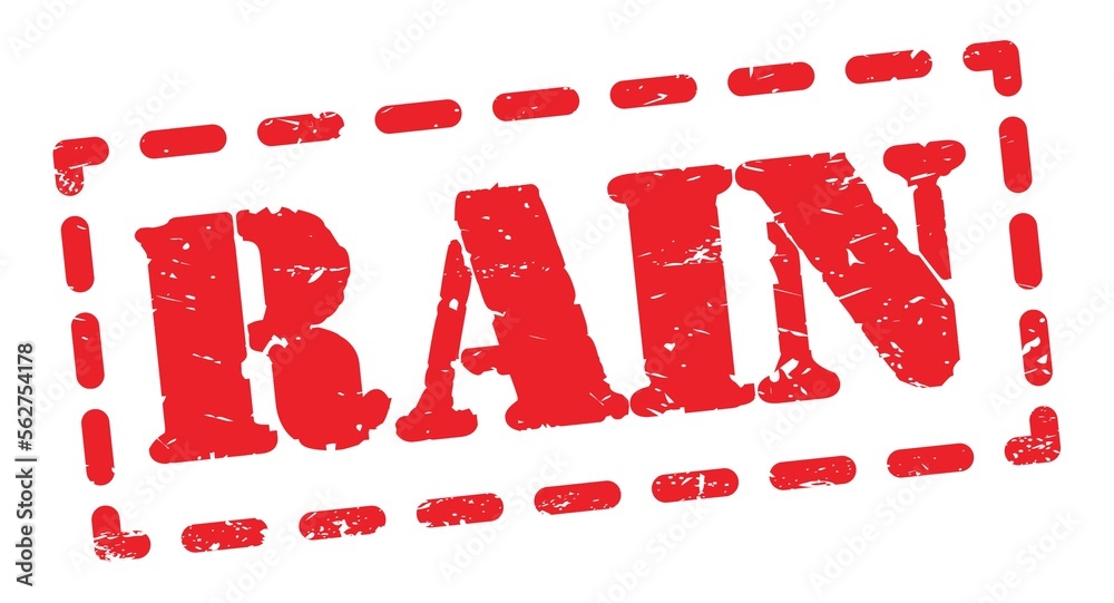 RAIN text written on red stamp sign. RAIN text written on red stamp sign.