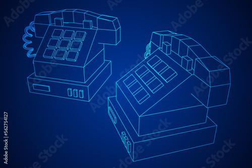 Old retro landline telephone. Wireframe vector