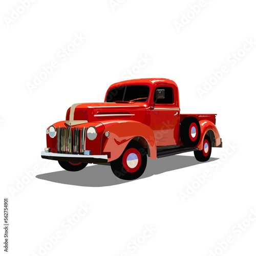 retro classic old electric truck car on white background
