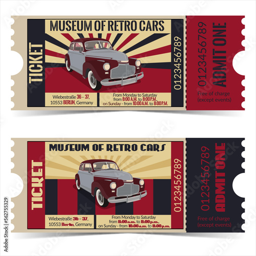 Vector ticket for a museum of retro cars