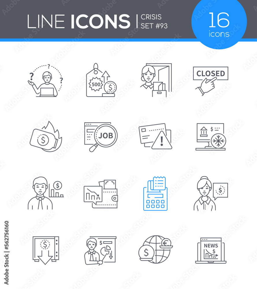World crisis - line design style icons set on white background World crisis - line design style icons set on white background