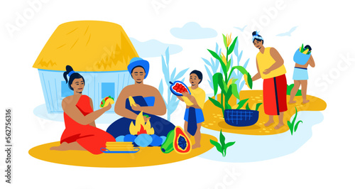 Life of peasants in the tribe - modern colored vector illustration