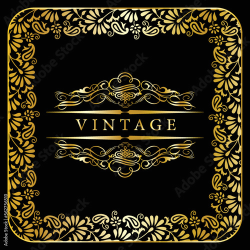 Vintage set of vector round elements. Different golden elements for design frames, cards, backgrounds and monograms. Classic patterns with text.