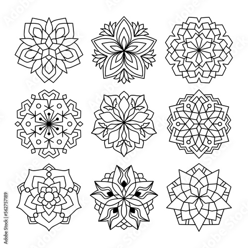 Simple Mandala Set for Coloring Book. For Beginner, seniors and children. Hand Draw. Vector Mandala. Floral. Flower. Oriental. Book Page. Decoration in ethnic oriental. Outline.