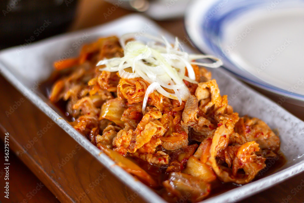 Stir fried pork with Kimchi very spicy  japan korea thai fusion food