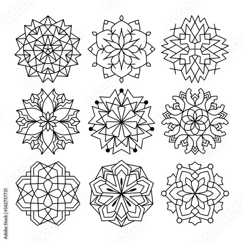 Simple Mandala Set for Coloring Book. For Beginner, seniors and children. Hand Draw. Vector Mandala. Floral. Flower. Oriental. Book Page. Decoration in ethnic oriental. Outline.