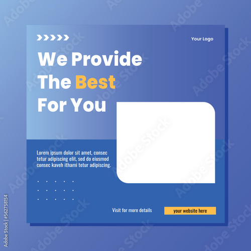 Medical social media post template design. Modern banner with blue and white background and place for the photo. Usable for social media, banner, and website.