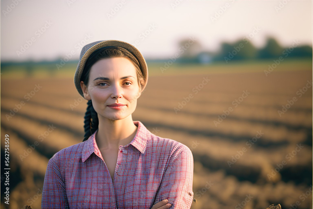 hyper realistic photography portrait of a woman in the field. farm, harvest. generative AI hyper realistic photography portrait of a woman in the field. farm, harvest. generative AI