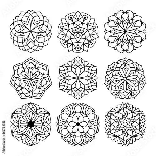 Simple Mandala Set for Coloring Book. For Beginner, seniors and children. Hand Draw. Vector Mandala. Floral. Flower. Oriental. Book Page. Decoration in ethnic oriental. Outline.