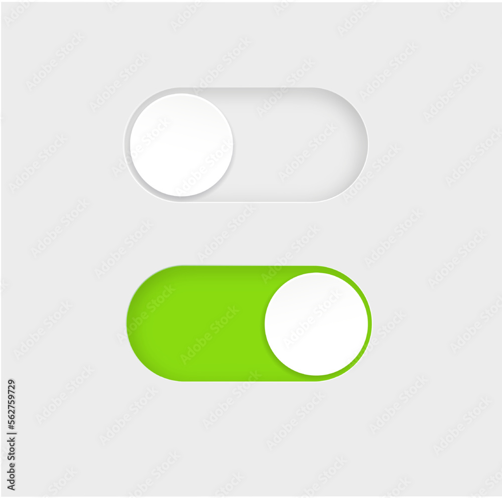 Toggle switch buttons isolated on white background. Vector 3D illustration Toggle switch buttons isolated on white background. Vector 3D illustration