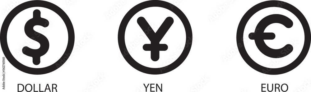 Money symbol inside two half circle : Dollar icon, euro icon, yuan icon. Money symbol inside two half circle : Dollar icon, euro icon, yuan icon.